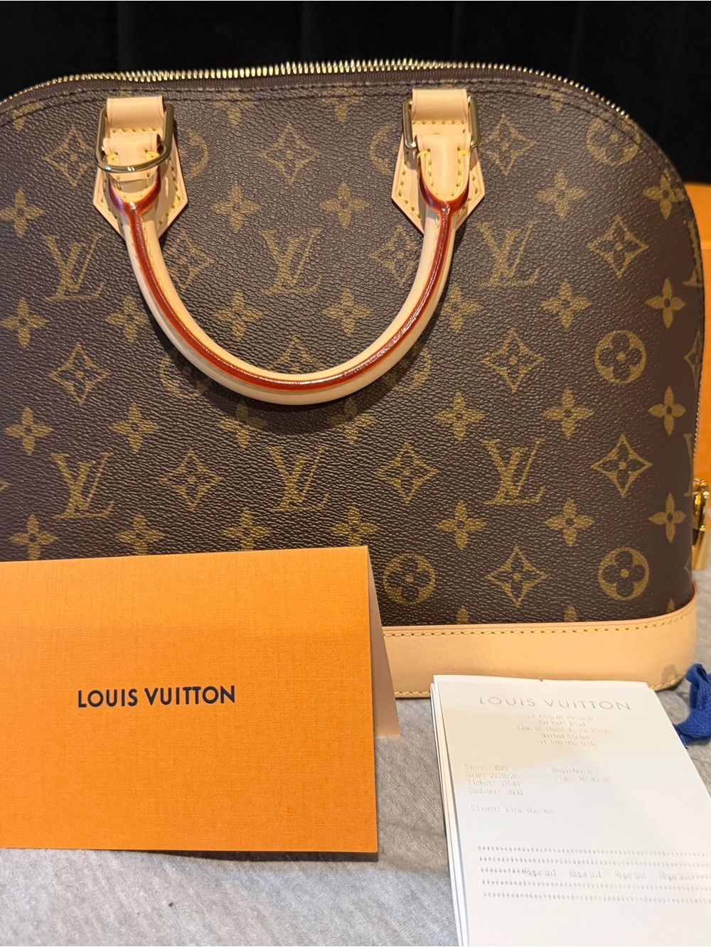 Louis Vuitton Monogram Alma Handbag in Brown and Natural Vachetta